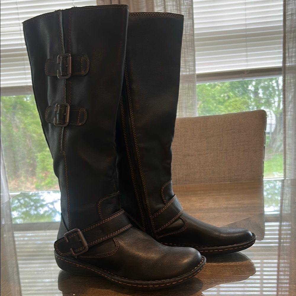 boc Black Leather Knee-High Boots with Buckles